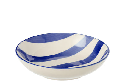Plato hondo de gres a rayas, azul/blanco