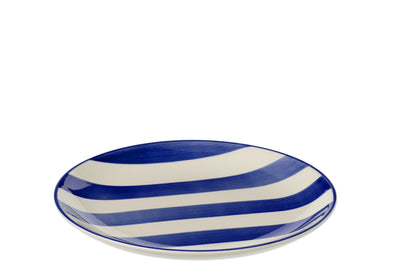 Assiette à dessert rayée faïence bleu/blanc