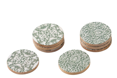 Untersetzer-Set ``Pollenca´´ aus Mangoholz – Grün / Weiß (8er-Set)