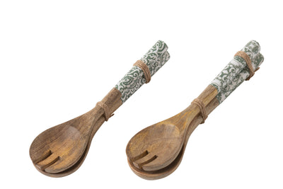 Salatbesteck ``Pollenca´´ aus Mango Holz Grün/Weiß (2er Set)