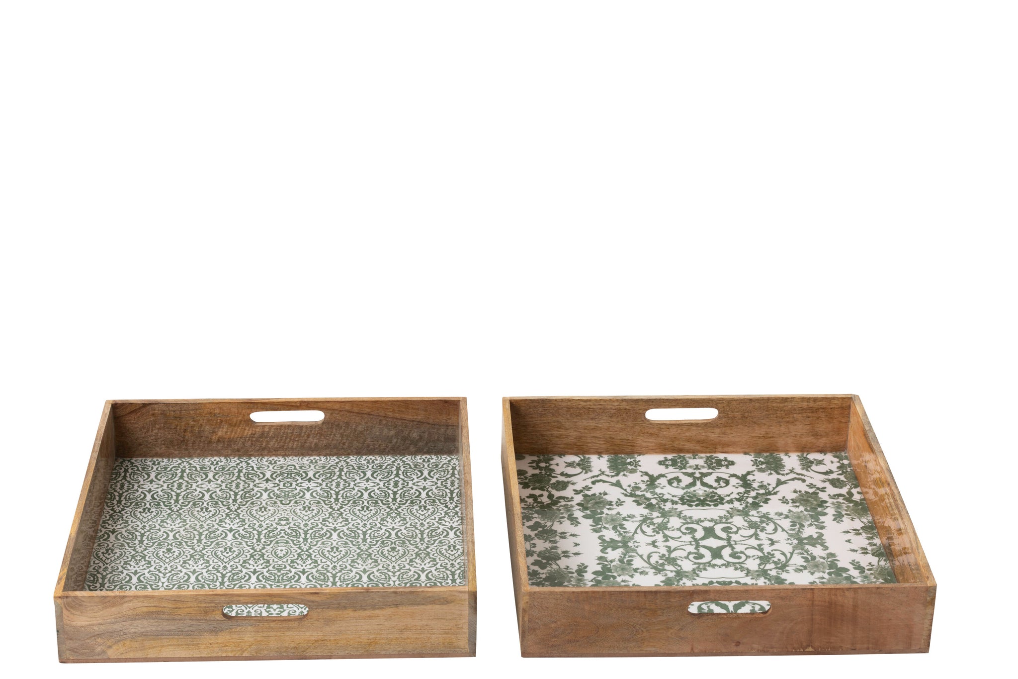 Tablett Set Quadratisch ``Pollenca´´ aus Mangoholz Grün/Weiß (2er-Set)