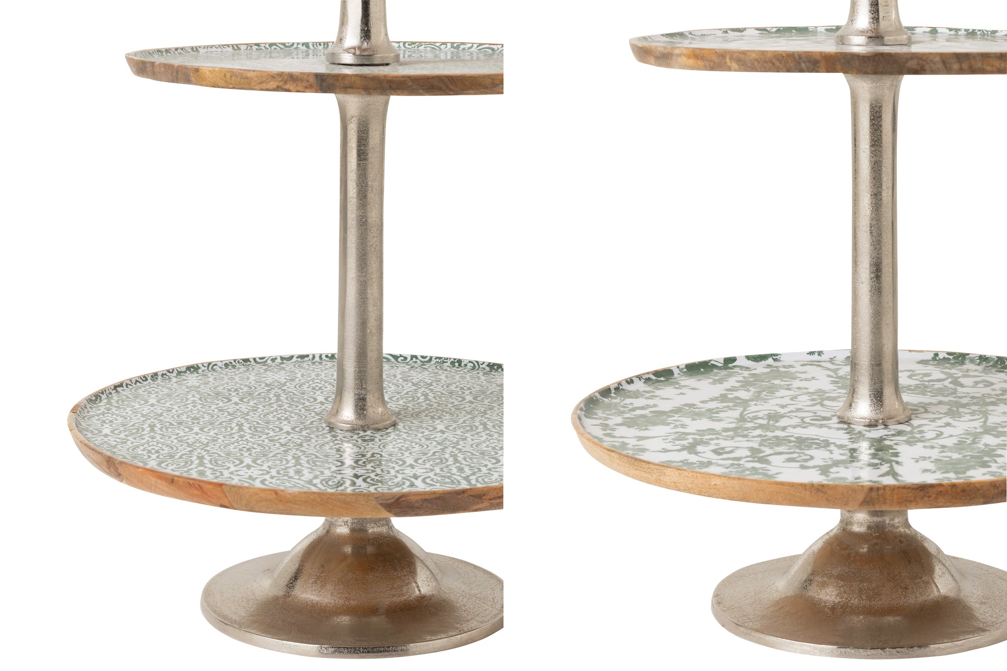 Servierständer ``Pollenca´´ 3 Ebenen aus Mangoholz – Grün/Weiß (2er-Set)