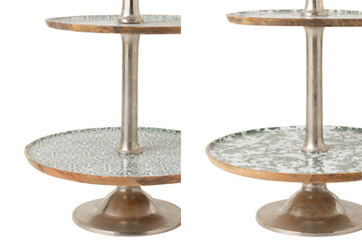 Servierständer ``Pollenca´´ 3 Ebenen aus Mangoholz – Grün/Weiß (2er-Set)