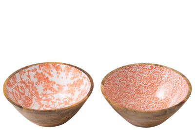 Schalen aus Mangoholz in Orange und Weiß im 2er Set