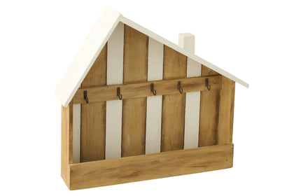 Llavero "Beach House" de madera de paulownia - natural/blanco
