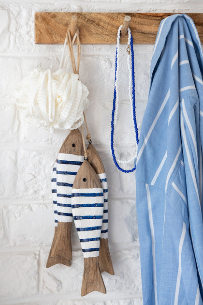 maritime fisch haengedeko holz blau weiss