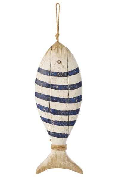 Hängedeko Fisch aus Holz Blau/Weiß