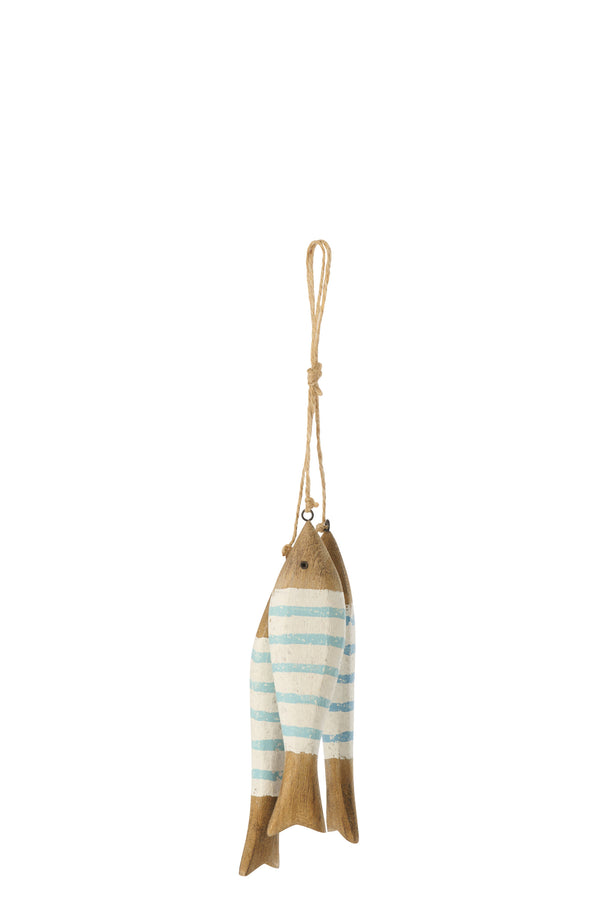 Décoration à suspendre Poissons en bois – Naturel/Bleu clair (M)