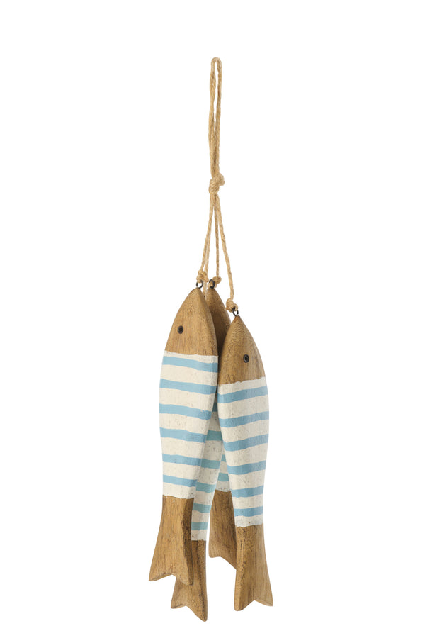 Lot de 2 - Suspensions Poissons en bois – Naturel/Bleu clair (M + L)