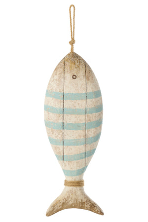 Décoration à suspendre Poisson en bois naturel bleu clair