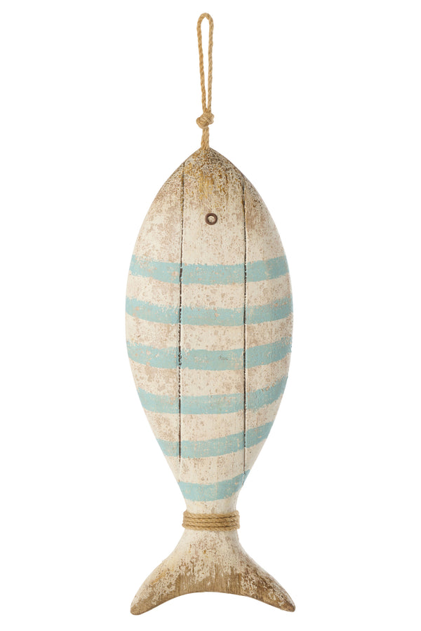 Décoration à suspendre Poisson en bois naturel bleu clair