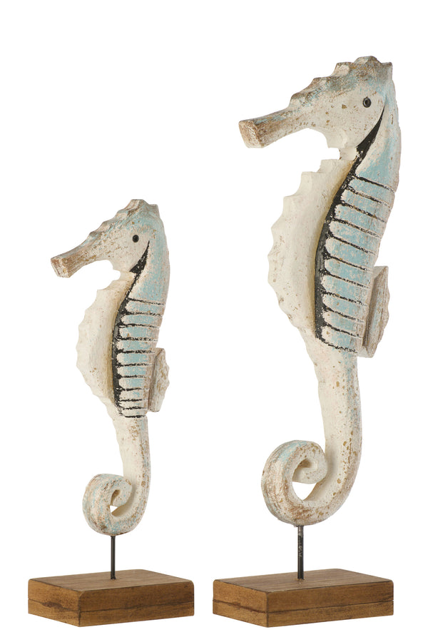 Lot de 2 - Décoration hippocampe en bois bleu clair (M + L)