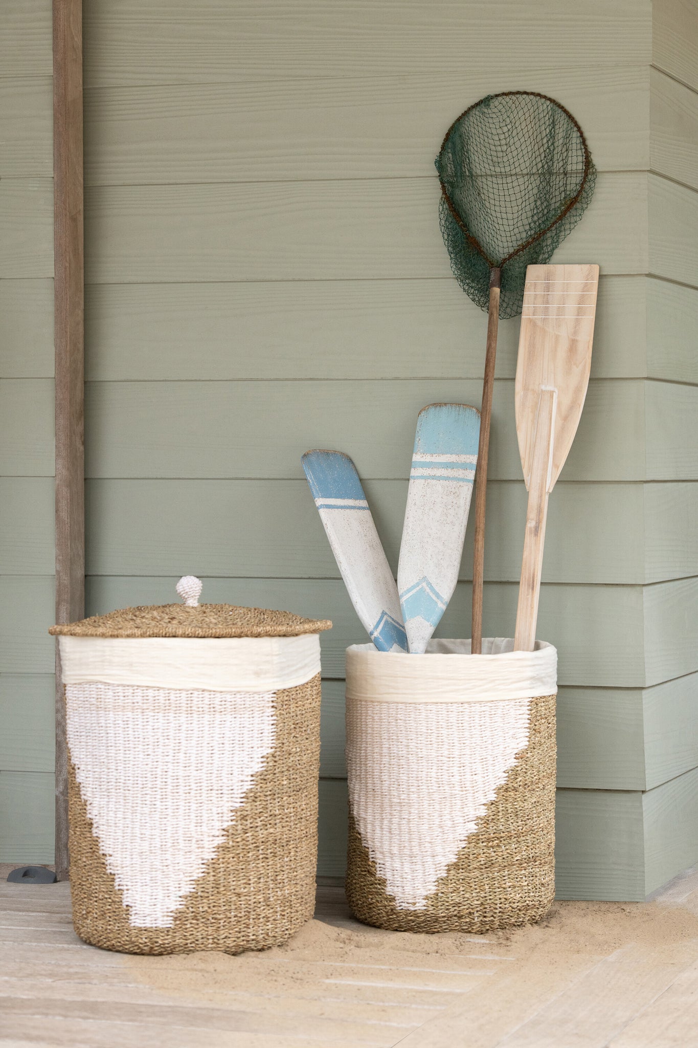 Deko-Paddel aus Paulownia-Holz – Weiss-Hellblau