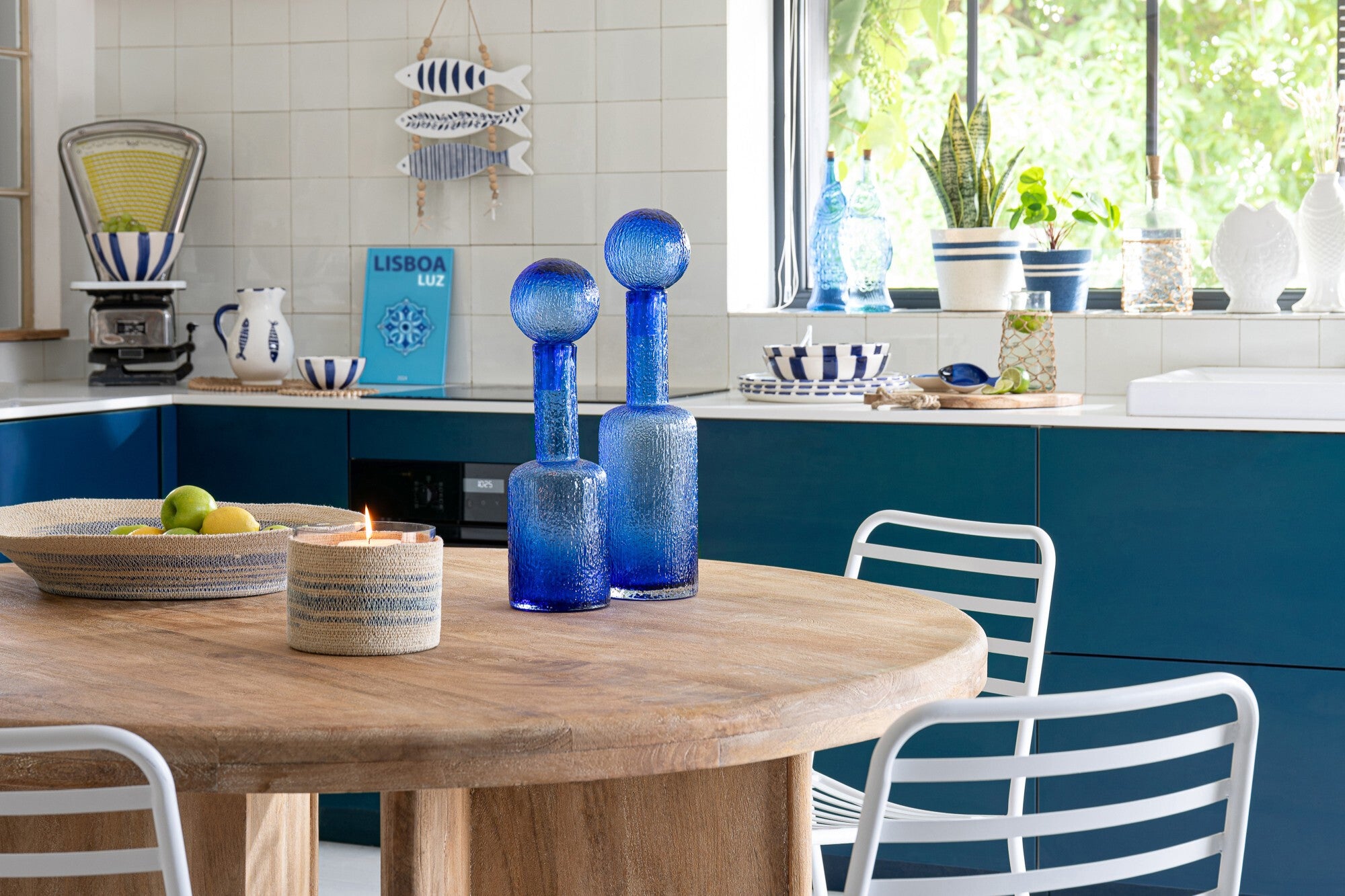 Dekotablett Seegras Gestreift Natur/Blau