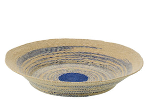 Corbeille décorative jonc de mer rayée naturel/bleu