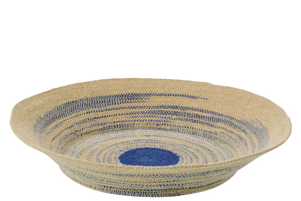 Corbeille décorative jonc de mer rayée naturel/bleu