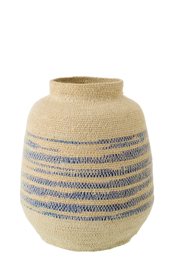 Lot de 2 - Panier - jonc de mer rayé - Naturel Bleu