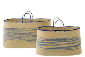 2er Set - Körbe gestreiftem Seegras mit Griff - Natur/Blau