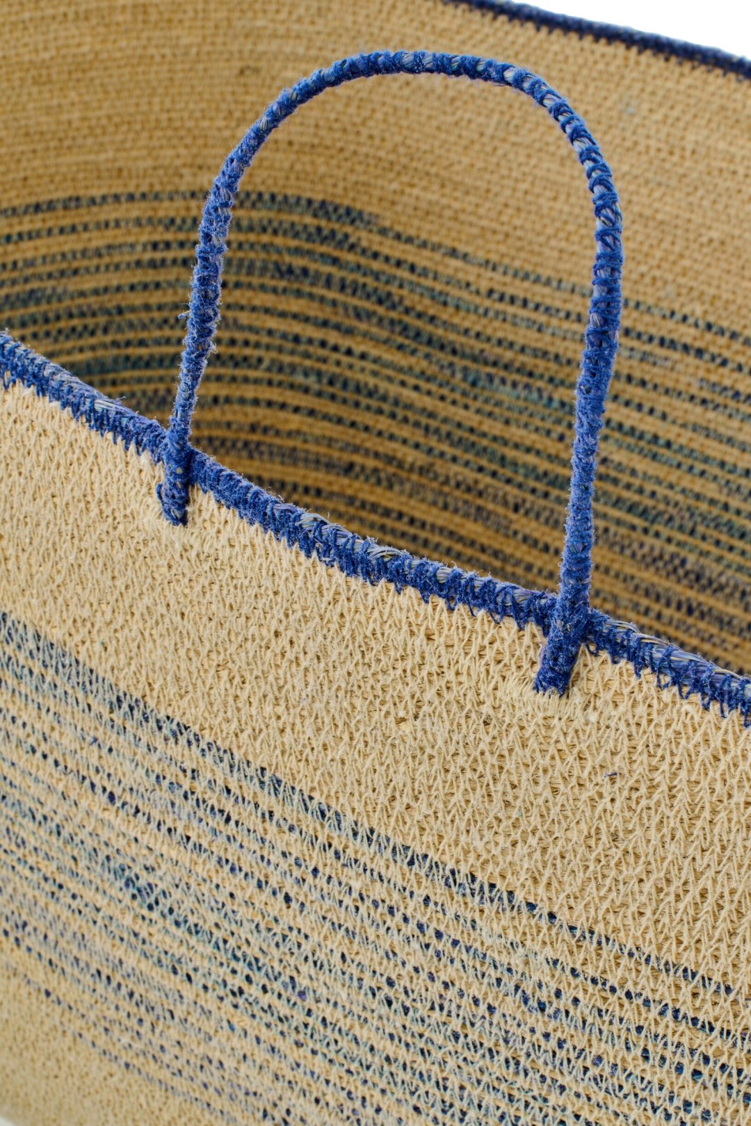 2er Set - Körbe gestreiftem Seegras mit Griff - Natur/Blau