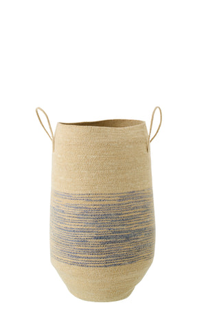 Panier avec anse - jonc de mer rayé - Naturel Bleu