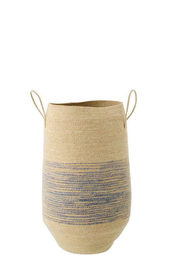Panier avec anse - jonc de mer rayé - Naturel Bleu