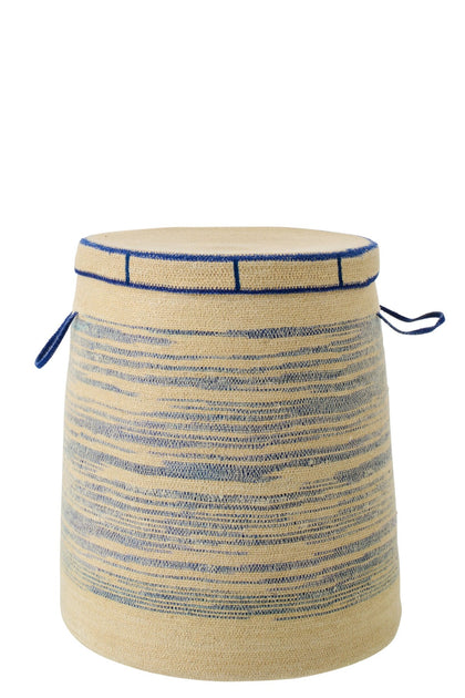 Korb mit Griff und Deckel, gestreiftes Seegras, Natur/Blau