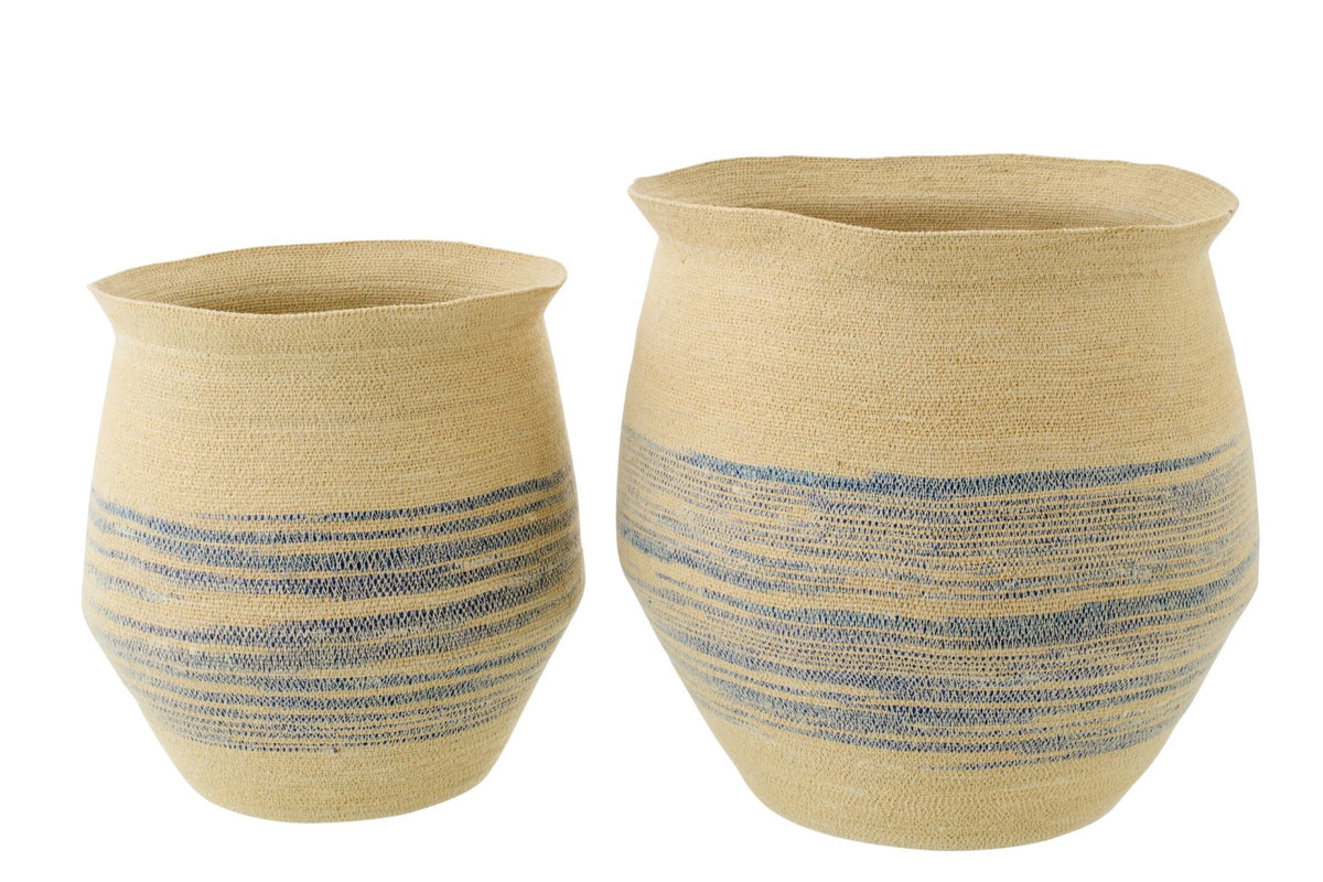 2er Set - gestreiftes Seegras Körbe - Natur Blau