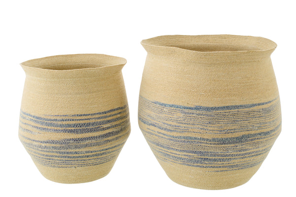 Lot de 2 - paniers en jonc de mer rayés - Naturel Bleu