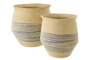 2er Set - gestreiftes Seegras Körbe - Natur Blau