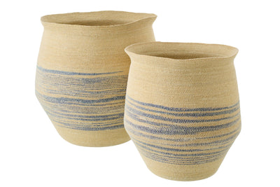 2er Set - gestreiftes Seegras Körbe - Natur Blau