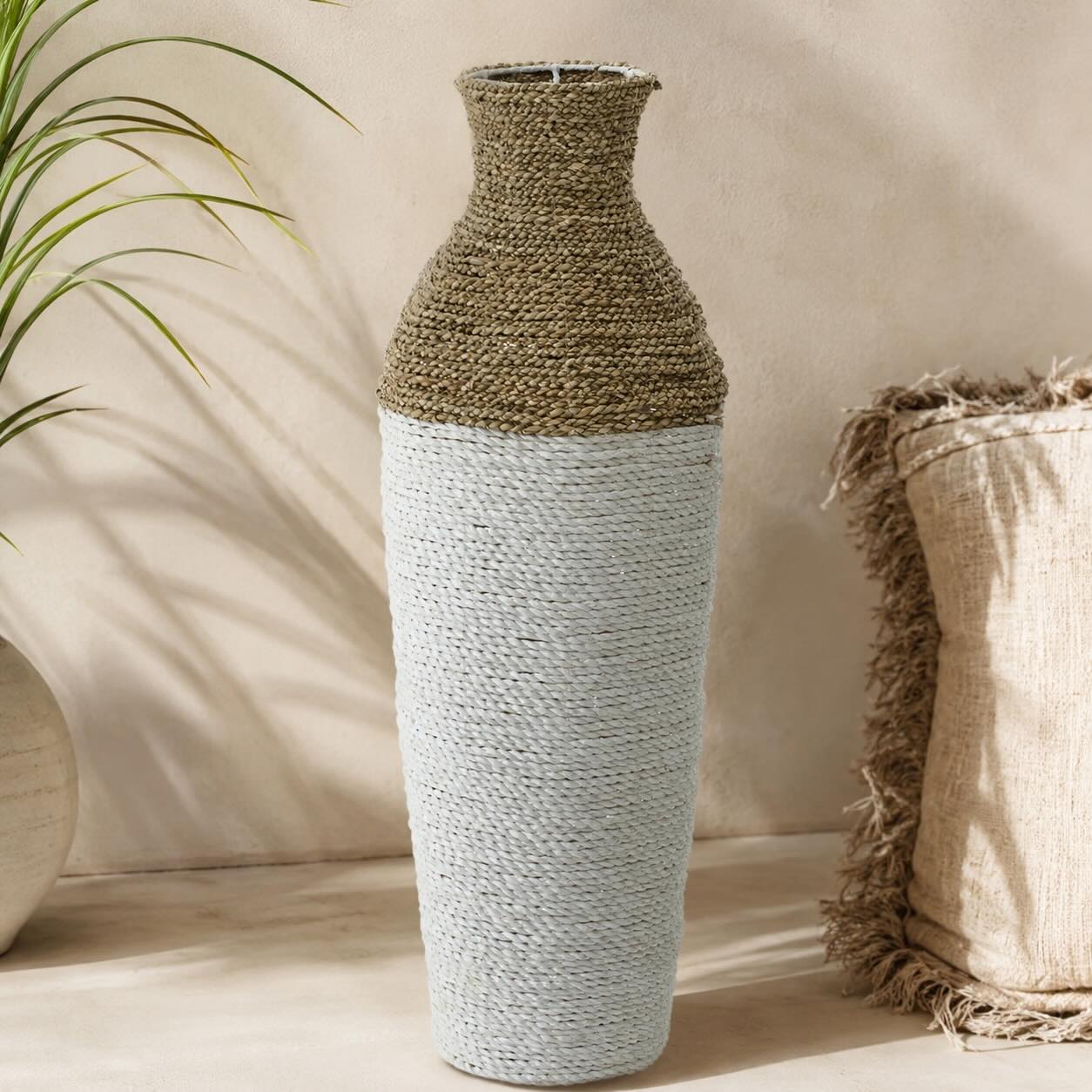 Bodenvase, Weiß/Natur (L)