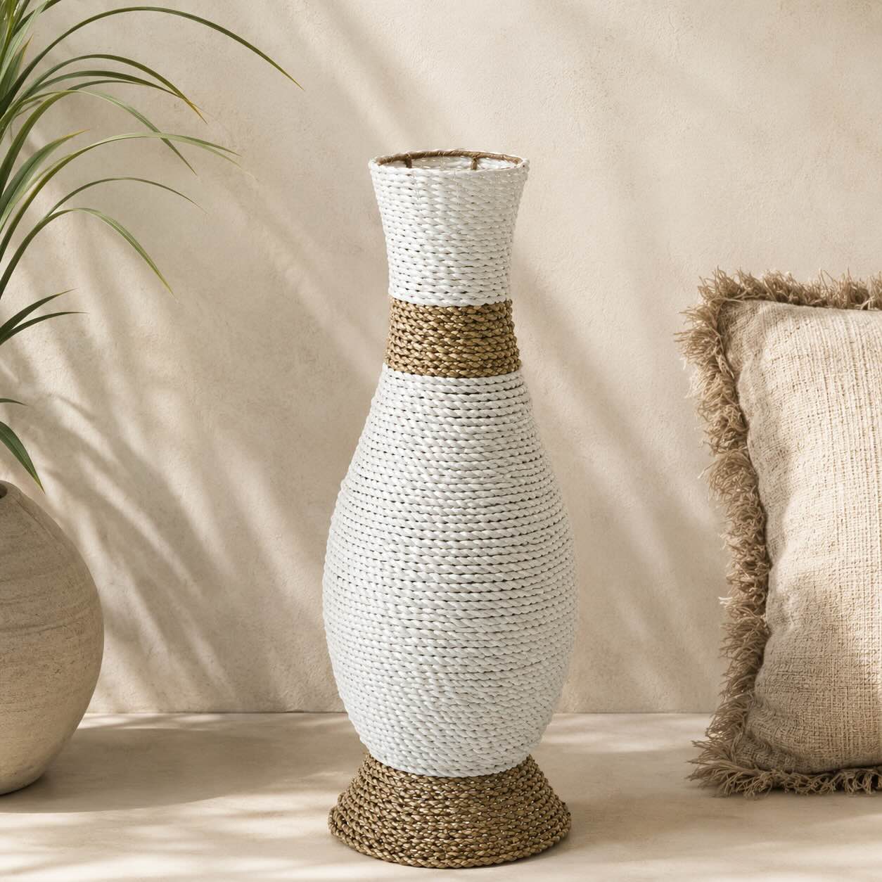 Bodenvase, Weiß/Natur (M)
