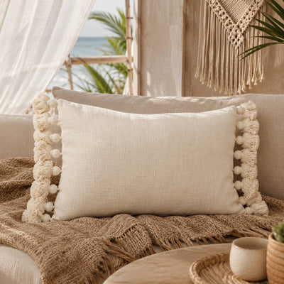 Boho Kissen mit Quasten - Beige (Lang)