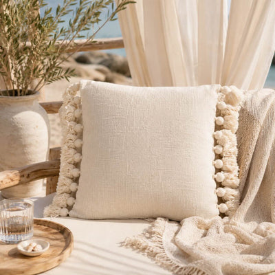 Boho Kissen Beige mit Quasten