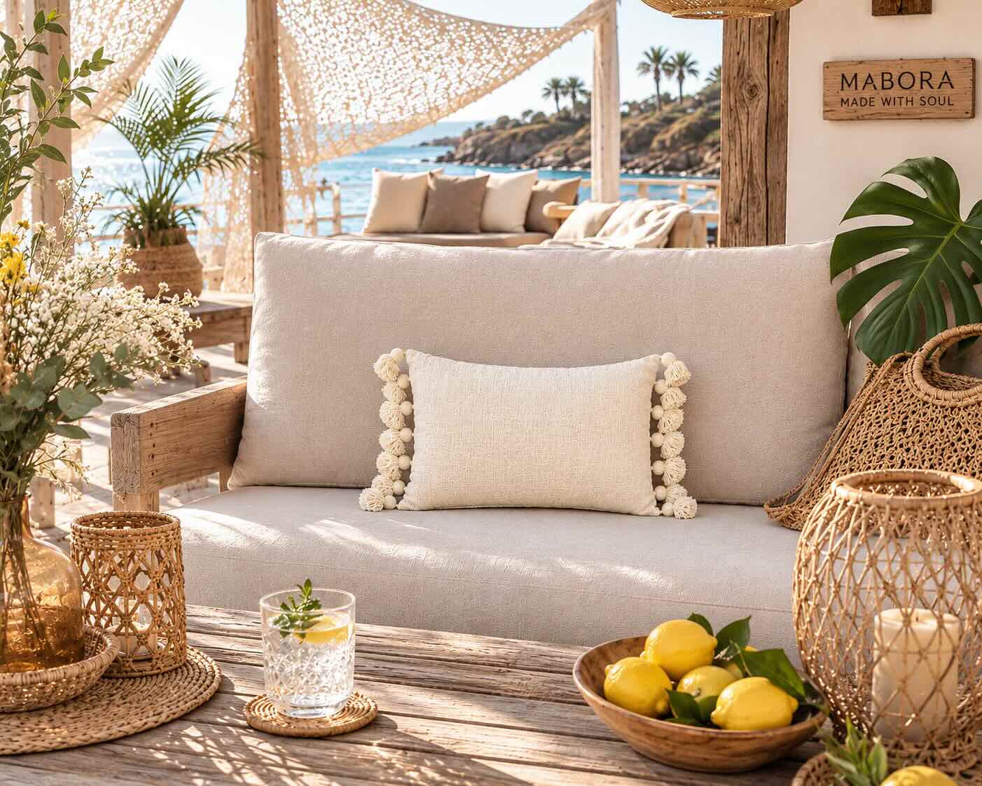 Boho Kissen mit Quasten - weiß (Lang)