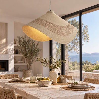 Deckenlampe aus gestreiftem Seegras, Natur/Dunkelorange