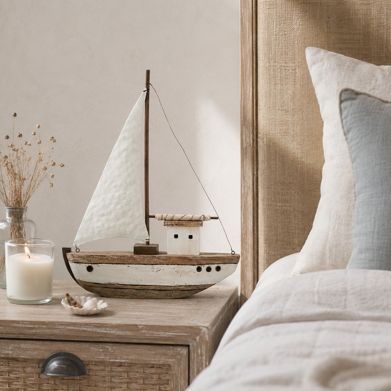 Velero de madera – Natural/Blanco (L)