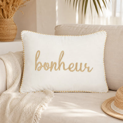 Dekokissen „Bonheur“ – Weiß/Gold