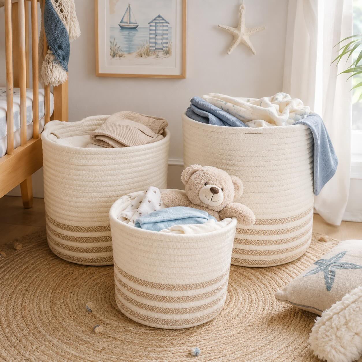 Dekokorb Set Weiß/Beige (3er Set)