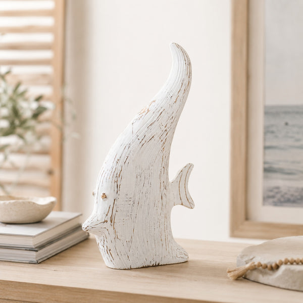 Fisch Deko Albizia Holz Off-White (L)