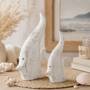 2er Set - Fisch Deko Albizia Holz Off-White (M) + (L)