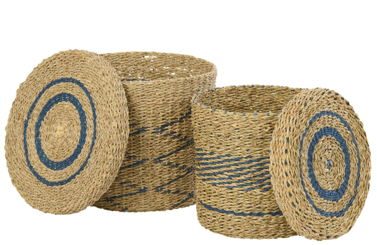 Korbset mit Deckel Natur/Blau (2er Set)