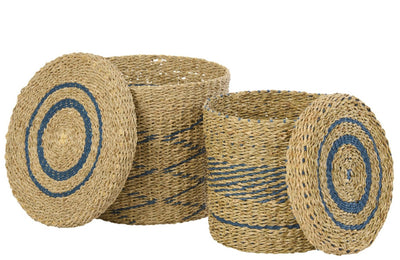 Korbset mit Deckel Natur/Blau (2er Set)