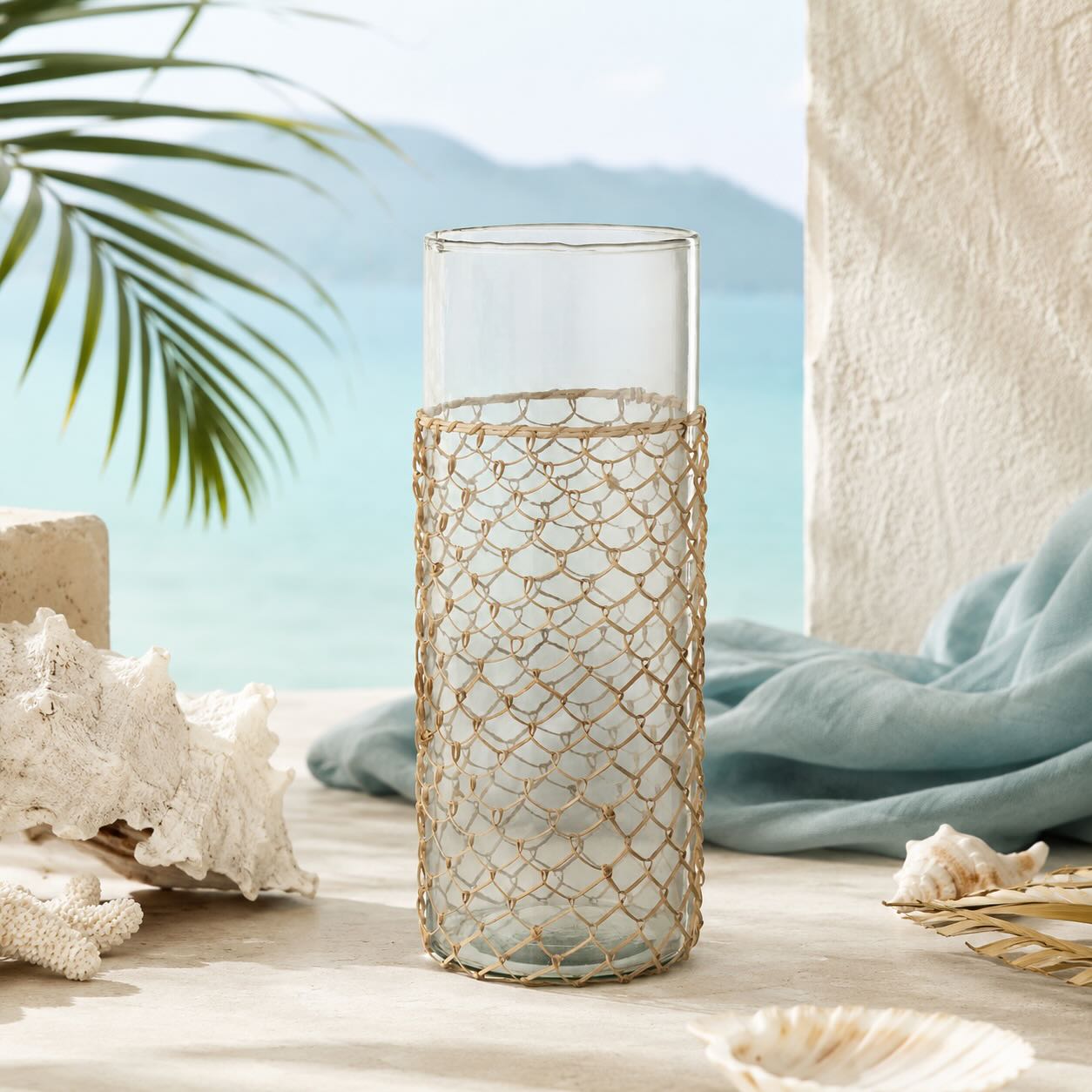 Glasvase mit Jutegeflecht – Natur (L)