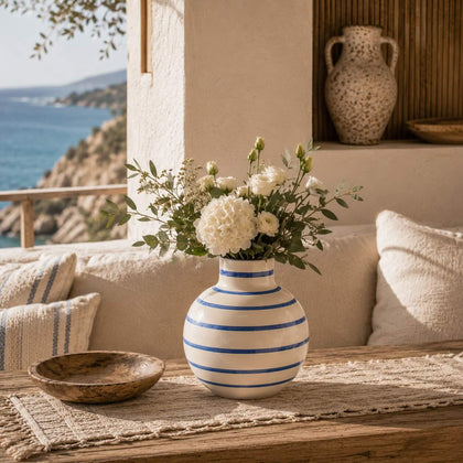 maritime keramikvase blau weiß