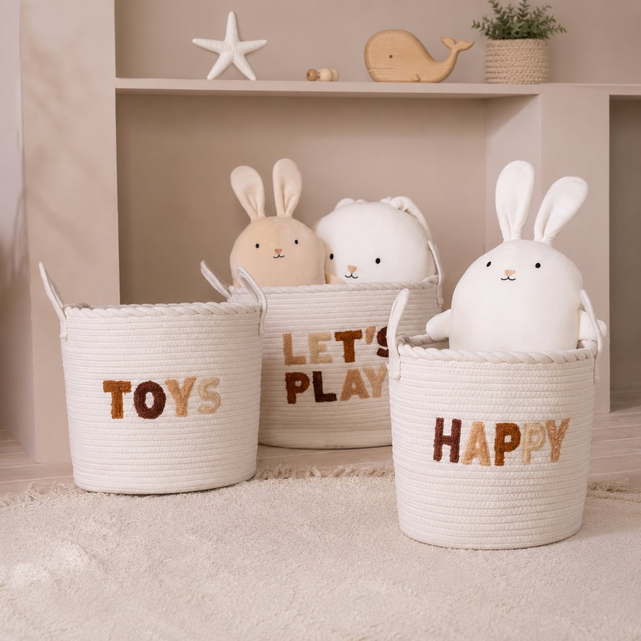 Kinderkorb Set Weiß/Braun (3er Set)
