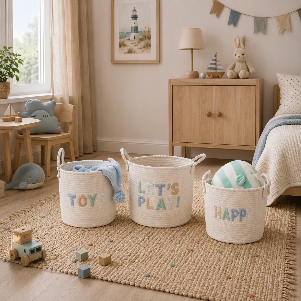 Kinderkorb Set Weiß/Hellblau (3er Set)