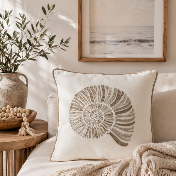 Coussin décoratif - Coquillage - Coton - Crème/Beige