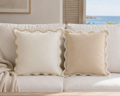 Kissen mit Bogenkante - Weiß/Beige (2er-Set)