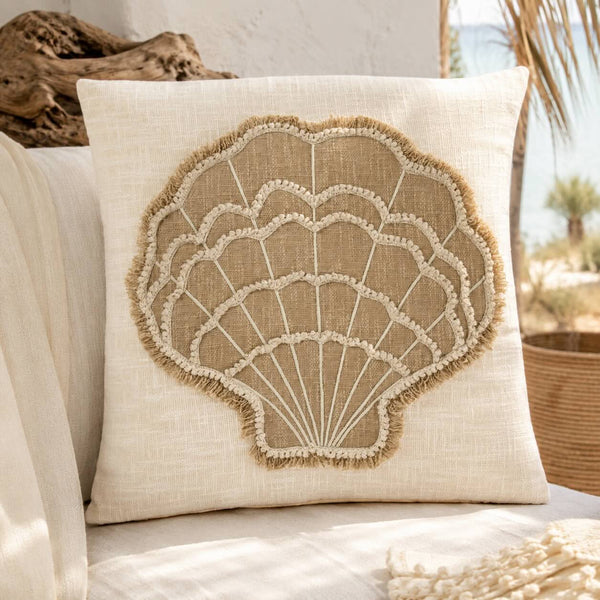 Cojín con estampado de conchas marinas - Blanco Beige